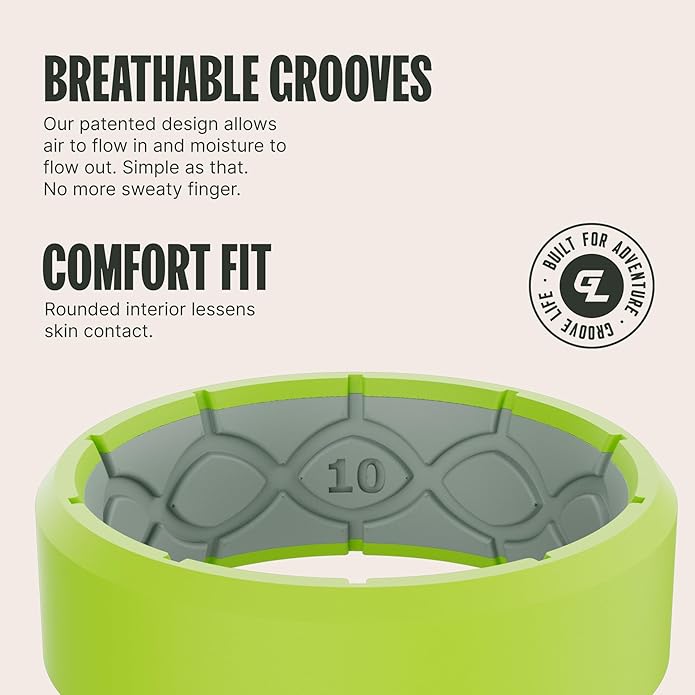 Groove Life Edge Silicone Ring - Breathable Rubber Wedding Rings for Men, Unique Design, Comfort Fit Ring