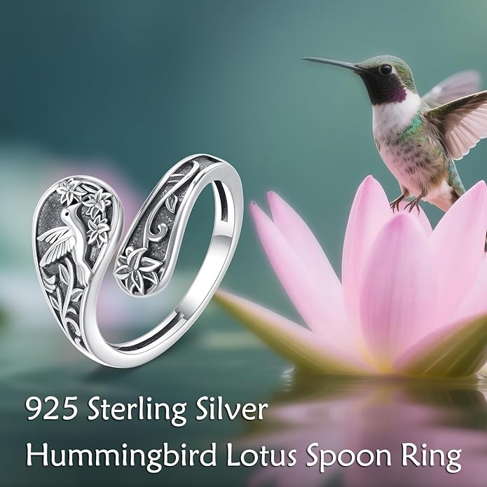 URONE Hummingbird/Bee/Scorpion/Moon Phase Spoon Ring Sterling Silver Thumb Ring Vintage Jewelry Gifts for Women