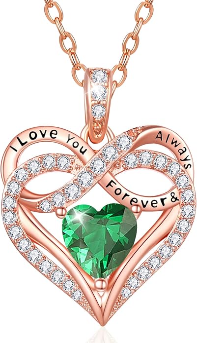 Infinity Rose Gold Valentines Heart Birthstone Necklace for Women,I Love You Always and Forever Jewelry,Valentines Anniversary Birthday Gifts for Her Wife Mom Grandma Daughter