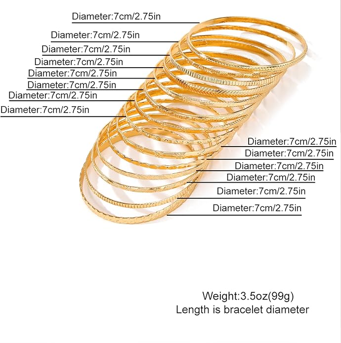 17IF Gold Bangle Bracelet For Women, 14k Multilayer Charm Textured Stackable Bracelets Boho Indian Chunky Cuff Fashion Jewelry Gift