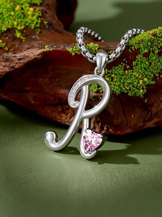 Valentines Day Gifts for Women Alphabet A to Z Initial Birthstone Pendant Necklaces for Women - 18k White Gold Plated Personalized Name Jewelry Valentine Mothers Day Birthday Gifts for Women Her Girlfriend