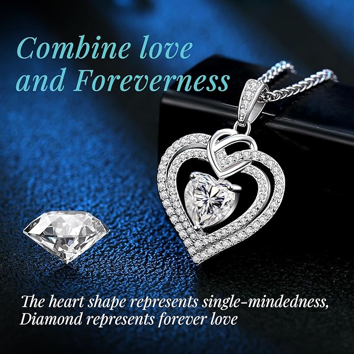 OOBEE Valentines Day Gift Moissanite Heart Necklaces for Women, 1- 4 Carat Moissanite 925 Sterling Silver 14K Gold Plated Pendant Necklace, Ideal Anniversary Birthday Christmas Mothers Day Jewelry Gifts for Mom Wife Her Girlfriend Daughter