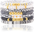 Friendship Bracelets Trendy Heishi Clay Bead Bracelets Stack Gold Beaded Stretch Bracelets for Women Boho Stackable Bracelets Bulk Cute Preppy Jewelry