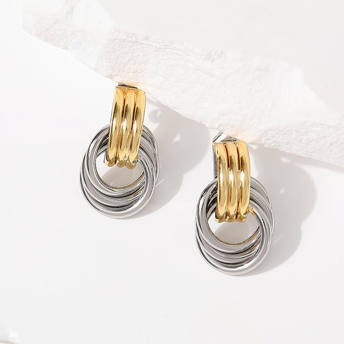 Trendy Gold Plated Knot Earrings for Women Chunky Statement Drop Dangle Earrings Lightweight Hypoallergenic Fashion Accessories Gold Jewelry Gifts for Womens