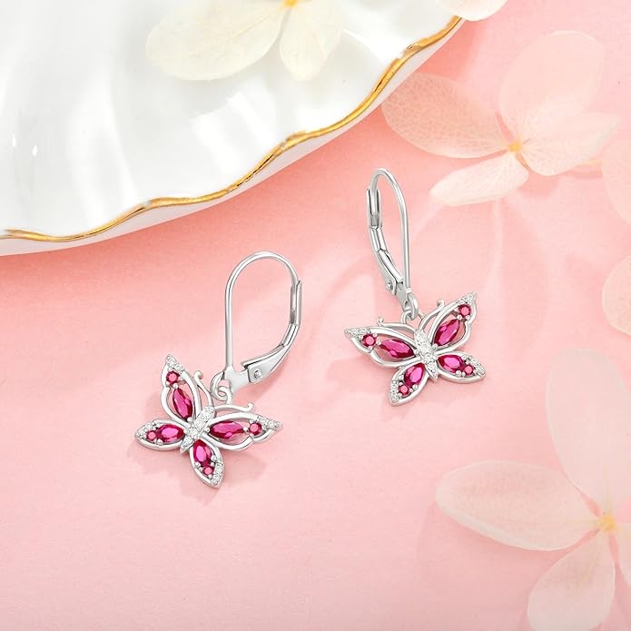 Women's Butterfly Leverback Dangle Earrings 925 Sterling Silver 5A Cubic Zirconia Jewelry for Valentine Mother's Day Birthday Gifts for Her