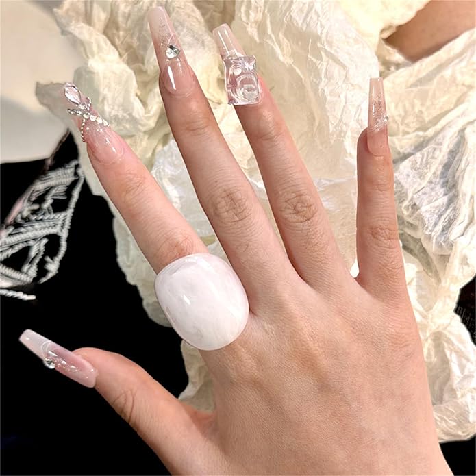 PINK TOWN Resin Chunky Ring, Multicolor Acrylic Stackable Rings Set Vintage Plastic Knuckle Rings Aesthetic Y2k Statement Rings Thick Dome Finger Joint Ring for Women
