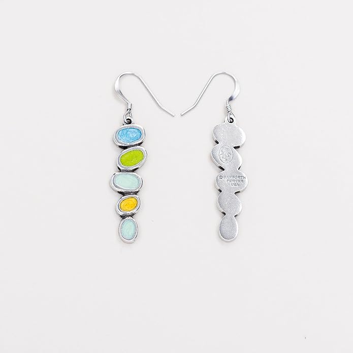 DANFORTH - Tango/Capri Wire Earrings, Lime, Aqua & Tan Artisan Jewelry for Women, 1 and 5/16” High Plus French Surgical Steel Wires, Hypoallergenic, Handcast In USA