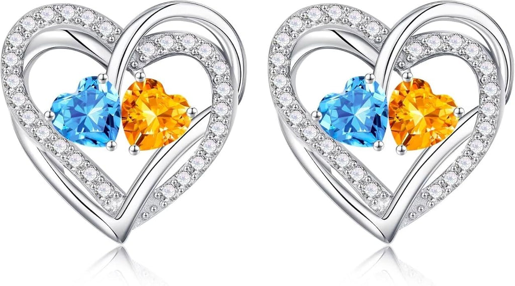 Iefil Valentines Day Gifts for Her, 925 Sterling Silver Heart Birthstone Earrings, Anniversary Birthday Gifts for Women, Birthstone Jewelry for Her Wife Girlfriend Mom