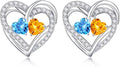 Iefil Valentines Day Gifts for Her, 925 Sterling Silver Heart Birthstone Earrings, Anniversary Birthday Gifts for Women, Birthstone Jewelry for Her Wife Girlfriend Mom