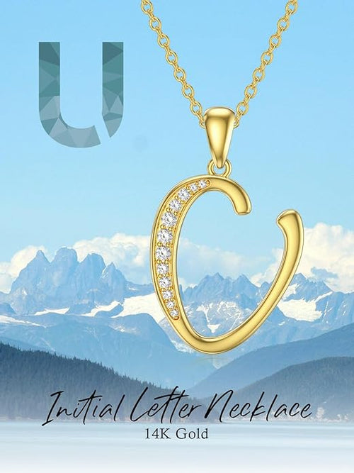 14k Gold Initial Necklace for Women, Solid Gold Moissanite Letter Pendant Necklaces Jewelry for Her Birthday Valentines Day Gifts for Mom Wife Christmas Gifts for Girlfriend Sister