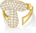 KissYan Bubble Initial Ring Valentines Day Gifts for Women, 14k Gold Plate Balloon Jumbo Letter Rings Open Adjustable Dainty Pave CZ Personalized Fashion Trendy Statement Jewelry
