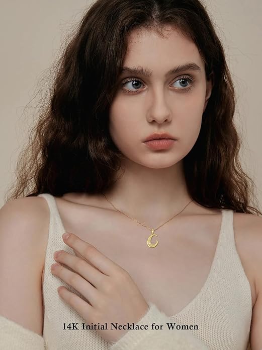 14k Gold Initial Necklace for Women, Solid Gold Moissanite Letter Pendant Necklaces Jewelry for Her Birthday Valentines Day Gifts for Mom Wife Christmas Gifts for Girlfriend Sister