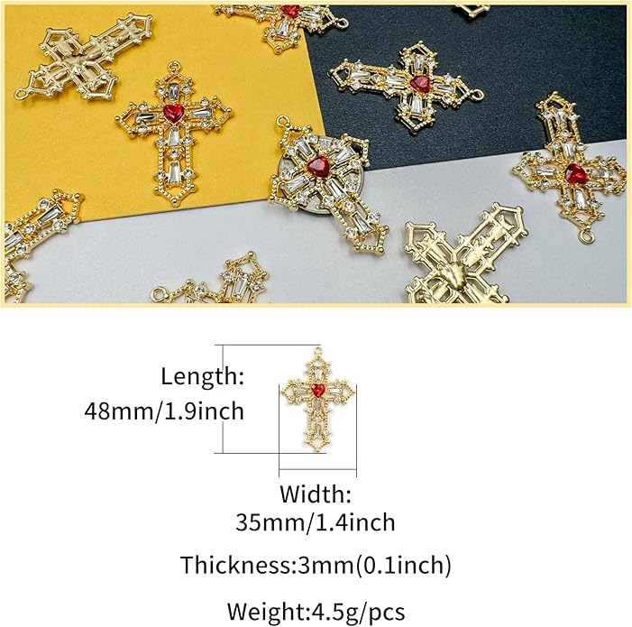 Zirconia Crystal Rhinestone Cross Charms for Jewelry Making Bracelet Necklace Choke Earring Pendant Key Chain Craft Supplies DIY Accessories