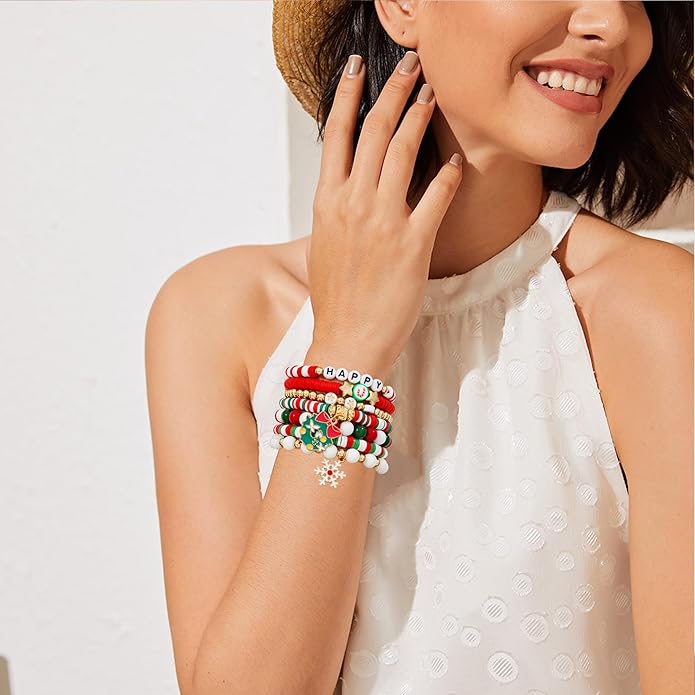 Heishi Beaded Stretch Bracelets for Women Stackable Polymer Clay Beads Bracelets Friendship Boho Summer Beach Bracelet Jewelry Set