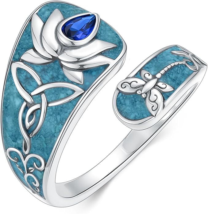 Midari Sun and Moon/Bee/Celtic/Life of Tree/Lotus Spoon Ring for Women 925 Sterling Silver Adjustable Ring Open Ring for Women Men Halloween Birthday Gift