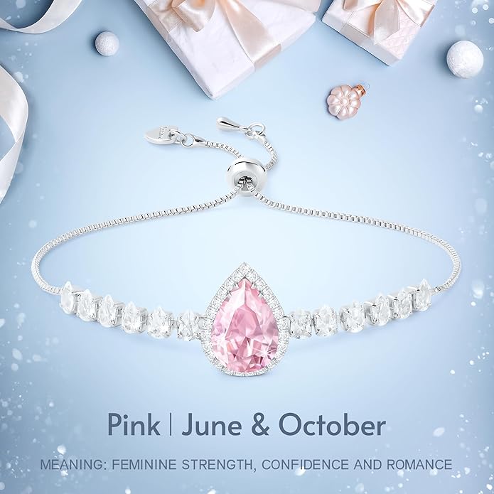 Linawe Crystal Imitation Diamond Rhinestone Charm Bracelets for Women, Gold/Silver/Rose Gold Adjustable Chain Bracelet, Teardrop Birthstone Cubic Zirconia Prom Costume Wedding Jewelry