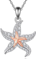 TIGER RIDER Ocean Necklace Sterling Silver Starfish Pendant Necklace Cubic Zirconia Starfish Jewelry Birthday Gifts for Women Ocean Lovers