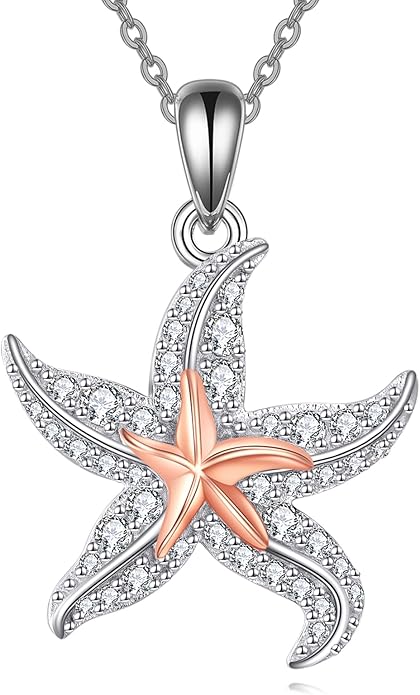 TIGER RIDER Ocean Necklace Sterling Silver Starfish Pendant Necklace Cubic Zirconia Starfish Jewelry Birthday Gifts for Women Ocean Lovers