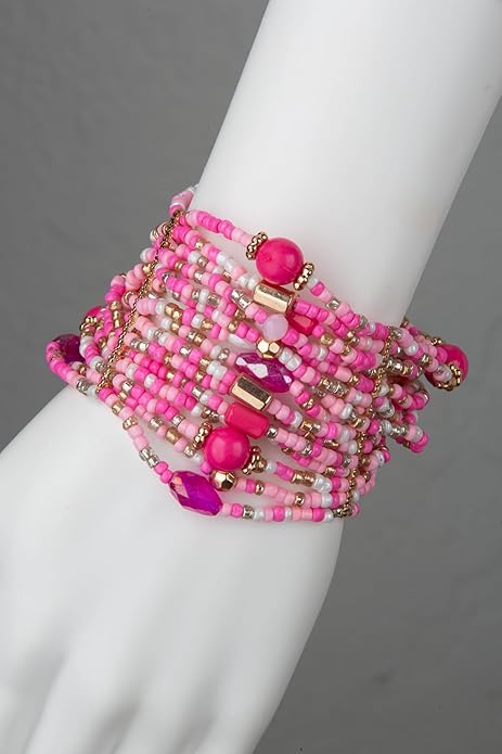SPUNKYsoul Beaded Stretch Bracelet – Boho Multi-Row Look Bracelet, Vibrant Resort-Style Statement Jewelry