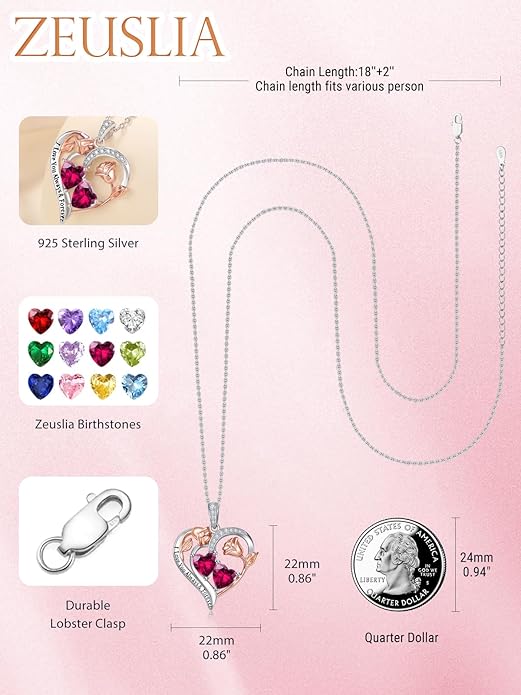 Valentine's Day Gifts for Wife 925 Sterling Silver Double Birthstone Pendant Necklaces I Love You for Always and Forever Necklace Anniversary Birthday Gifts for Wife Girlfriend Mom Her