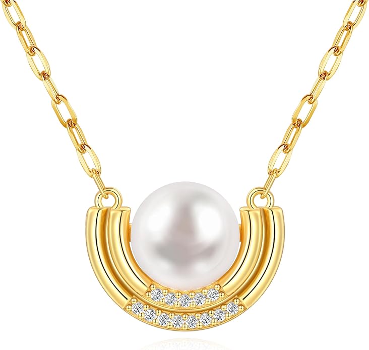 Pearl Necklace for Women with 14K Gold Plated S925 Silver & Butterfly Pendant Necklace, 17.7"+2" Chain Length, Gift for Birthday, Mothers Day, Christmas, Anniversary, Graduation