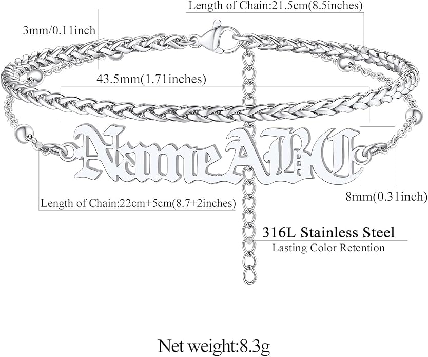 FindChic Custom Ankle Bracelets for Women, Stainless Steel Figaro/Cuban/Wheat/Rope/Herringbone Chain Anklets, Beach Foot Jewelry 8.5''-10.5'' Adjustable & Waterproof, with Gift Box