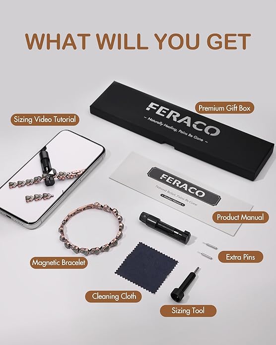 Feraco Pure Copper Bracelets for Women, Ultra Strength Magnetic Bracelet with 3800 Gauss Magnets & Natural Turquoise & Stones, Adjustable, Jewelry Gift