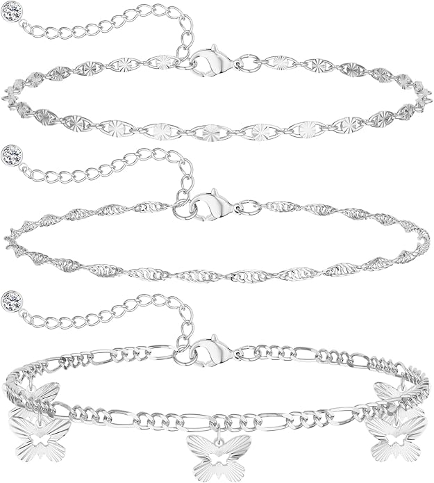 DEARMAY Dainty 14K Gold Plated Ankle Bracelets for Women, Waterproof 14K Gold Plated Link Chain Anklets Non Tarnish Set Pack Summer Beach Jewelry Gift