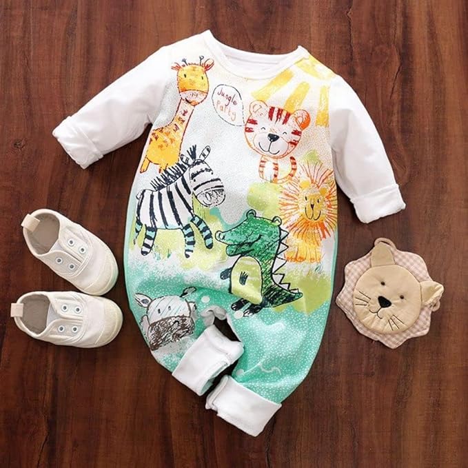 Cute Giraffe + Zebra With Floral Print Long Sleeve Baby Girl Clothes White Jumpsuit baby girl bodysuit