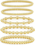 adoyi Valentines Day Gifts for Her Gold Bracelets for Women Waterproof, 14K Gold Plated Beaded Strand Bead Ball Bracelets stack Adjustable Jewelry Set for Gifts
