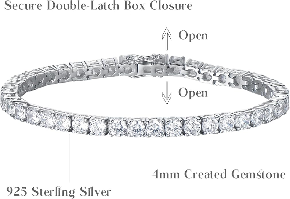 FANCIME Birthstone Bracelet Sterling Silver Gemstone Tennis Bracelets Fine Jewelry Wedding Bridal Prom Birthday Gift for Women Her, Length 7.2 Inch Width 4mm