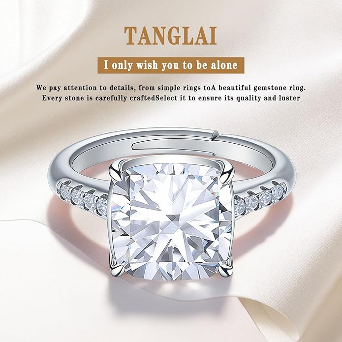 Engagement Rings for Women, Wedding Band for Women，Brilliant D Color VVS1 Clarity Lab Created Rings 14K White Gold Vermeil Ring for Women Jewelry Gifts Adjustable Ring 4-10