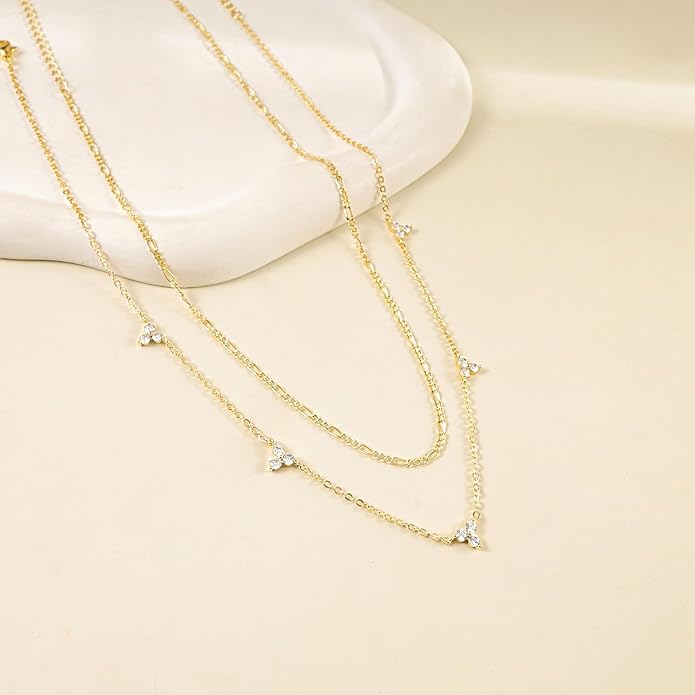 Layered Necklaces for Women,Dainty 14k Gold Plated CZ Layered Choker Necklace for Women Trendy Non Tarnish Hypoallergenic Beaded Paperclip Chain Necklace Stack Women's Minimalist Gold Jewelry Gifts