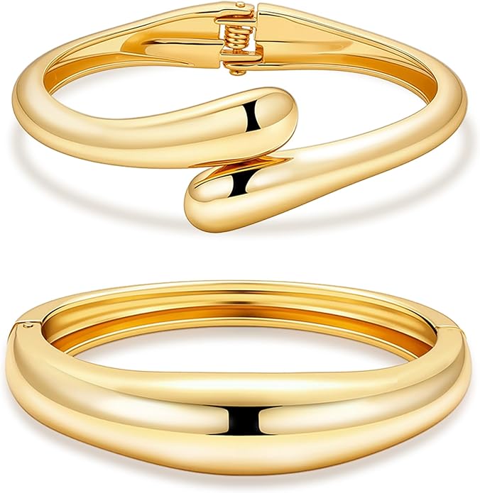 2/3/6pcs Chunky Gold Bangle Cuff Bracelets for Women, Dainty 14K Gold Plated Stackable Bangles Bracelet Set Jewelry Gift