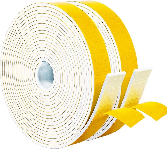Yotache White Foam Seal Strips Tape 1" X1/8", Total 33 Feet Long | High Density by yotache