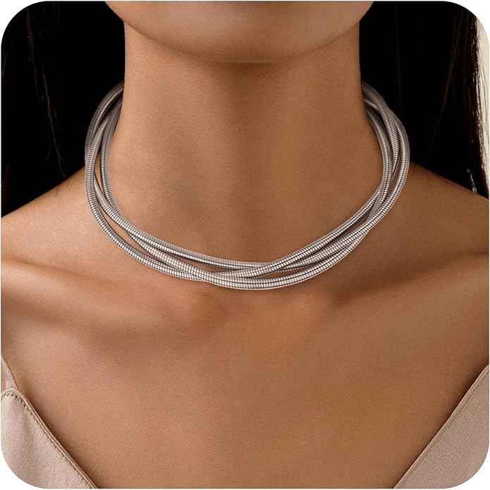 Chunky Gold Necklace for Women, Bold Big Wrap Choker Necklace for Women Gold Statement Necklace Lightweight Alloy Non-Tarnish Silver/Gold Collar Necklace Gold Choker Necklace Valentines Day Gifts for Her