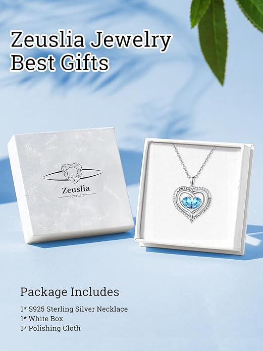 Valentine's Day Gifts for Wife 925 Sterling Silver Double Birthstone Pendant Necklaces I Love You for Always and Forever Necklace Anniversary Birthday Gifts for Wife Girlfriend Mom Her