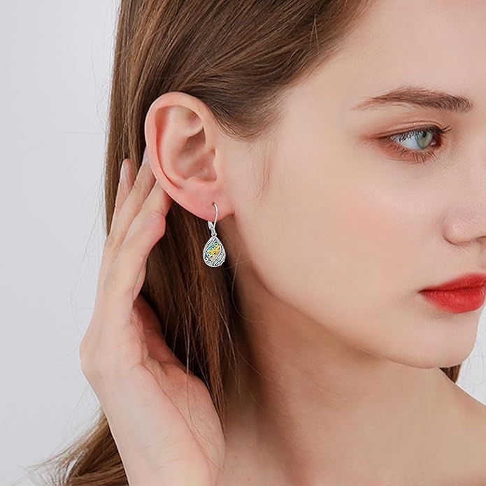 Animal Earrings 925 Sterling Silver Abalone Shell Dangle Drop Earrings Leverback Earrings Cute Animal Jewelry Gifts for Women Girlfriend