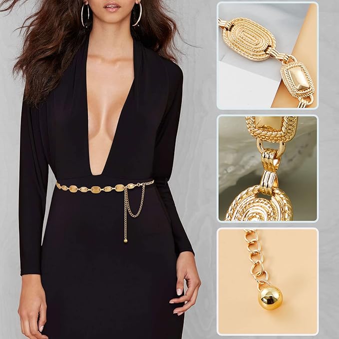 FIORETTO Metal Waist Chain Link Belt for Women Western Cowgirl Boho Turquoise Belts for Dress Jeans Country Concert Outfit