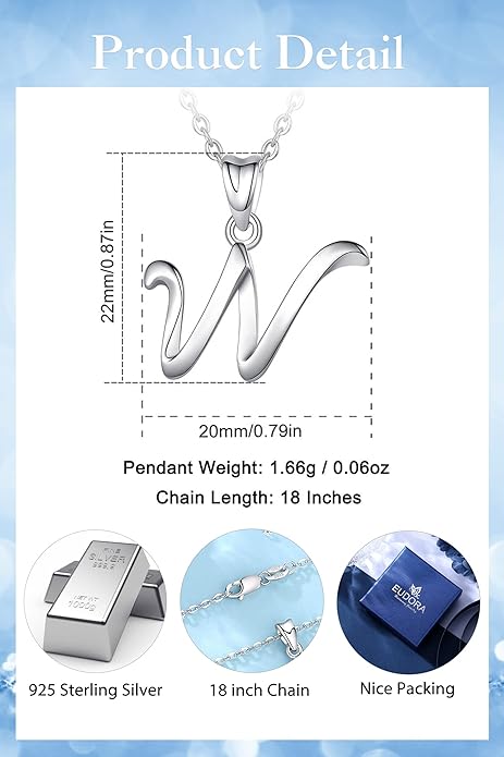 EUDORA Sterling Silver Initial Necklaces for Women, Classic 26 Letter Neckless Gifts for Girls, Sister, Mother Daughter, 18 inch Chain