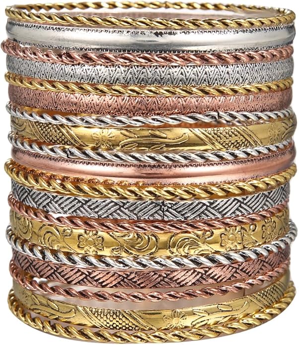 16Pcs Gold Bangle Bracelets for Women - Multi Layer Stackable Textured Bracelets Boho Jewelrys Set.