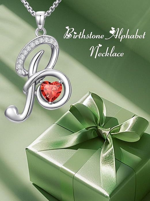 Valentines Day Gifts for Women Alphabet A to Z Initial Birthstone Pendant Necklaces for Women - 18k White Gold Plated Personalized Name Jewelry Valentine Mothers Day Birthday Gifts for Women Her Girlfriend