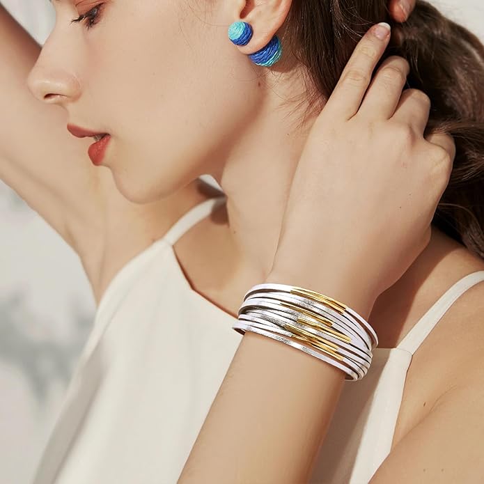 Wrapped Bracelets for Women,Leather Bracelet,Boho Bracelets for Women,Multi-Layer Pearl Crystal Bracelet Bangle Jewelry