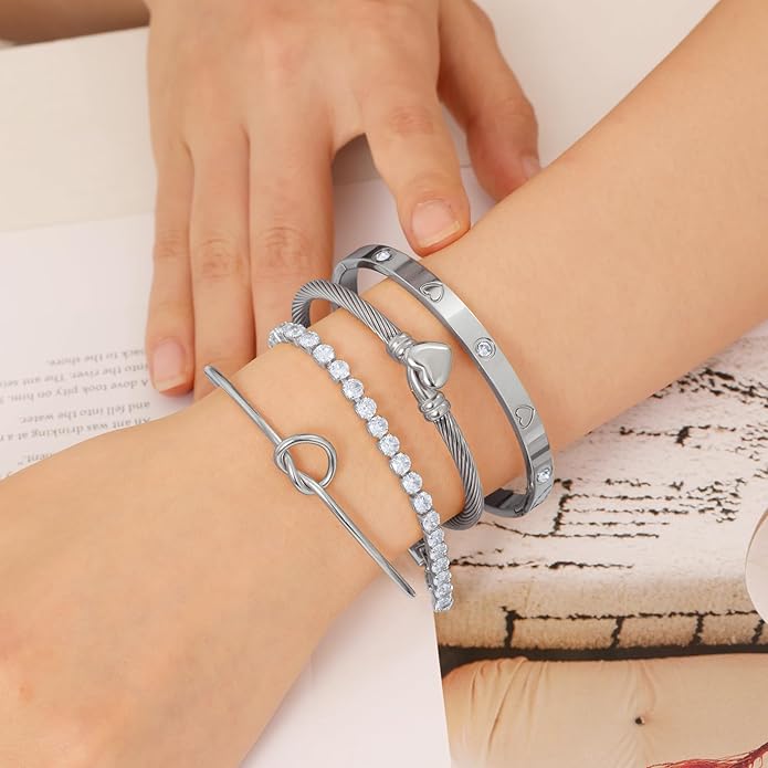 18 K Gold Plated Love Bangle Bracelet Stack Cuff Jewelry for Women Jewelry Set for Women Gift with Box