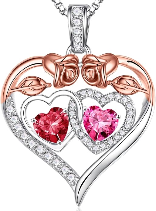Iefil Valentines Day Gifts for Her - 925 Sterling Silver Rose Heart Necklaces for Women, Anniversary Birthday Gifts for Wife Girlfriend Mom