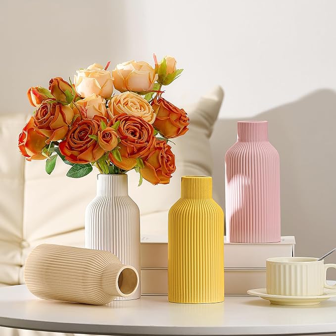 Mfacoy White Ceramic Flower Vase, Minimalist Decor, Modern Home Decorative Vase - Image 7