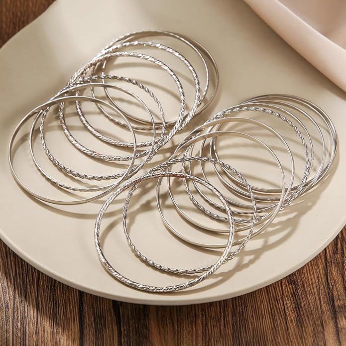 16Pcs Gold Bangle Bracelets for Women - Multi Layer Stackable Textured Bracelets Boho Jewelrys Set.