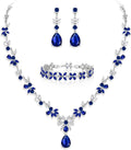 Crysdue Wedding Jewelry Set for Women, Floral Leaf Vine Teardrop Necklace Dangle Earrings Bracelet and Hair Comb, Cubic Zirconia Elegant Party Prom Jewellery for Bridal Bridesmaid