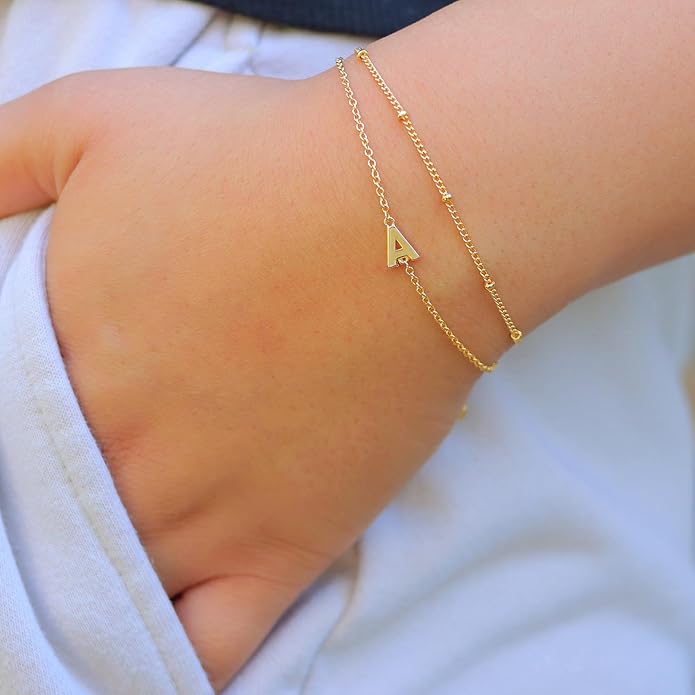Turandoss Gold Initial Bracelets for Women Girls Valentines Day Gifts - 18K Gold Plated Layered Letter A-Z Initial Bracelets Dainty Bracelet Jewelry Gift for Women Girls Valentines Day Gifts for Her