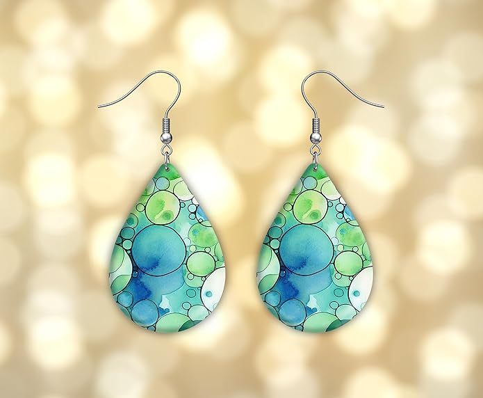 Teardrop Wood Earrings Light Weight Printed Image Dangle Jewelry, Fun and Funky Earrings